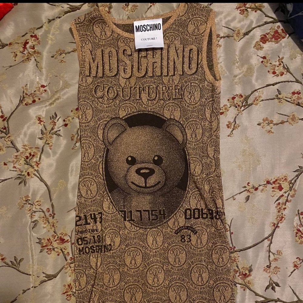 MOSCHINO COUTURE Jeremy Scott Gold Teddy Bear Credit Card Dress 😍😍😍
